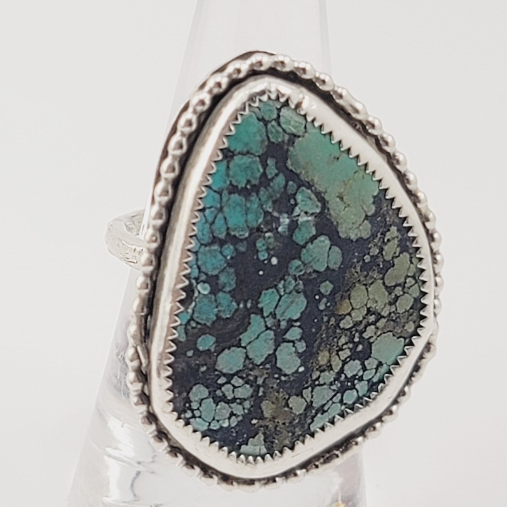 TURQUOISE BOHEMIAN CHIC STYLE RING IN STERLING SILVER METAL SIZE 8 - Picture 3 of 7